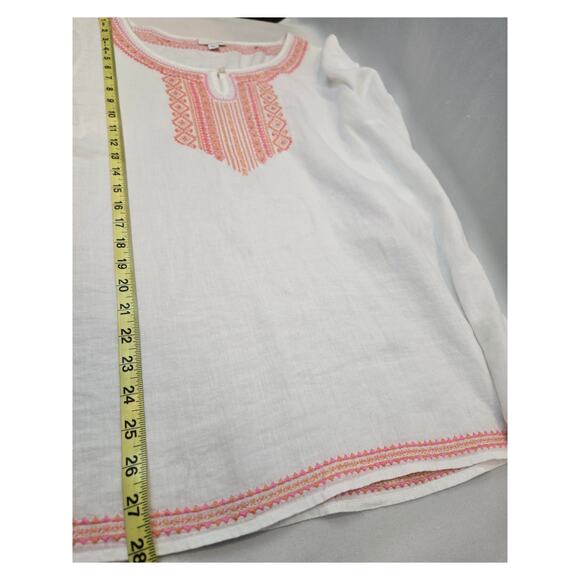 J. Jill White Linen Embroidery Peasant Boho Tunic Top Coastal White Coral Medium - Picture 6 of 7
